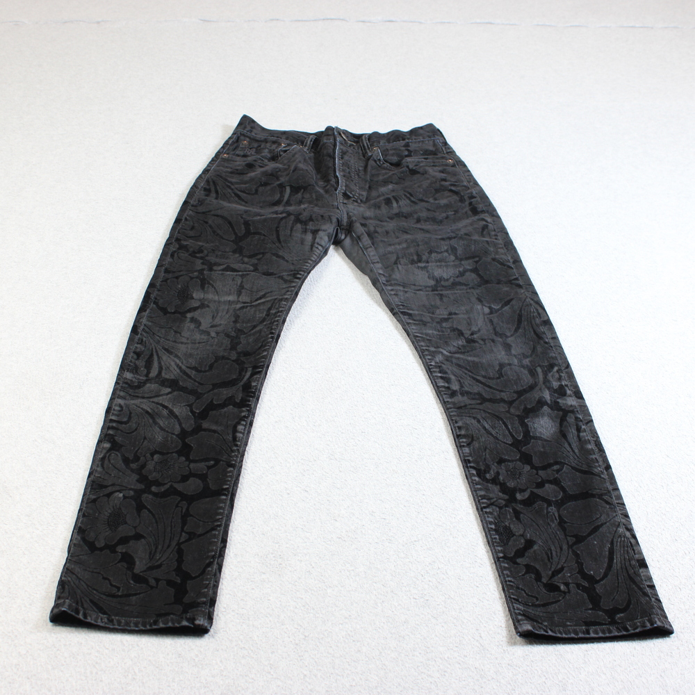 RRL Jeans Women 27 Black Dark Wash Slim Straight Floral Denim Stretch Burn Out